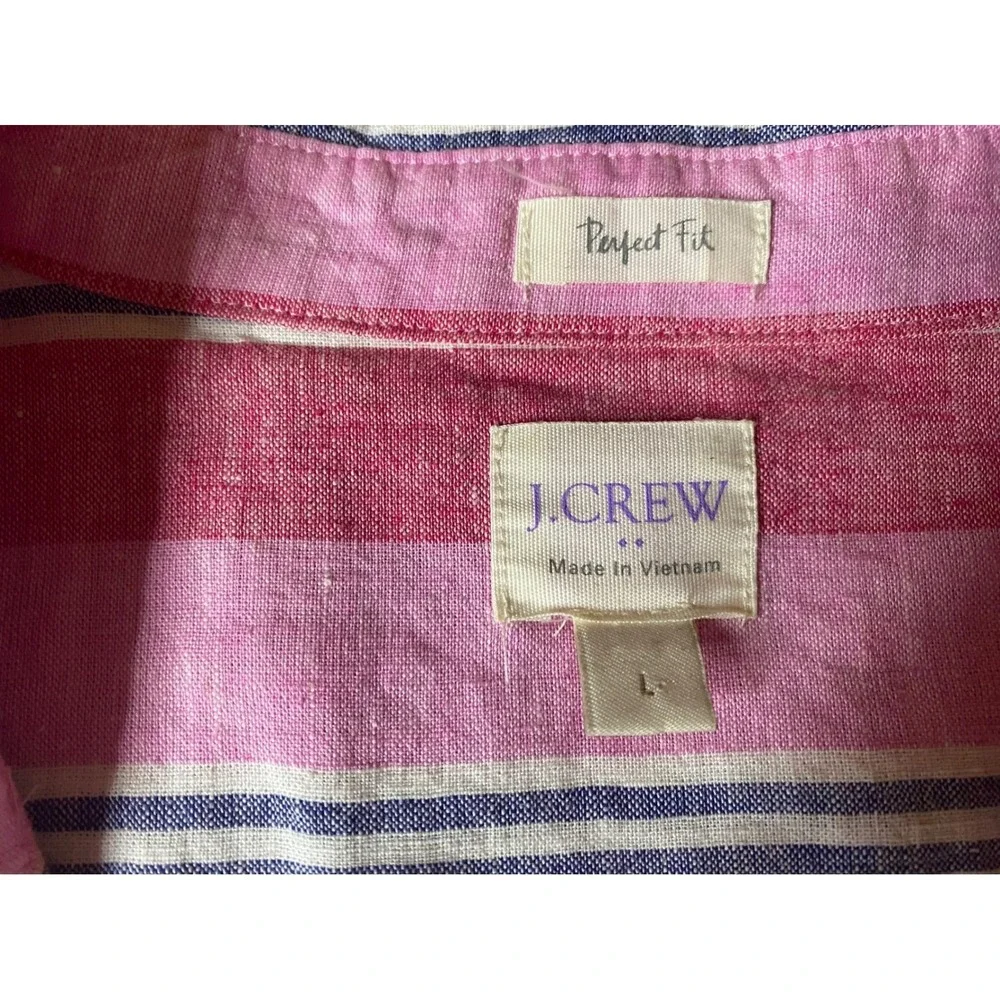 J Crew Linen Blouse Striped Button Down Shirt Women Size Large Pink